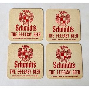 Vintage 1960s Schmidt’s The Easy Beer Paper Bar Coasters Set of 4 Philadelphia